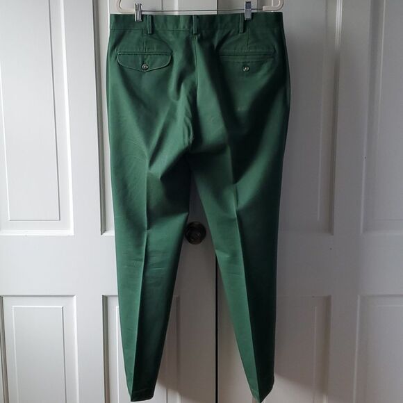 LANDS' END GREEN COTTON CHINO PANTS SIZE 36, WAIST 37, INSEAM 32 HOLIDAY (FLAWS) - Picture 3 of 11
